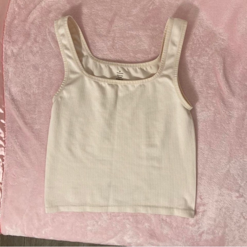 Unbranded, light peach pink rubbed slightly cropped, square neckline